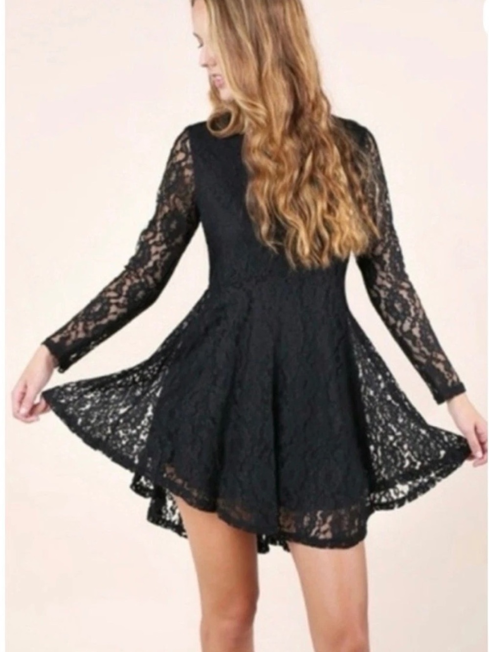 Altar’d State Black Lace Long-Sleeve Skater Dress